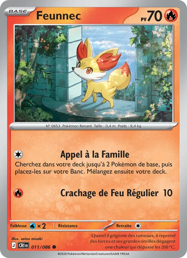 Scan HD carte Pokémon Feunnec 011/86 — Chaos Ascendant