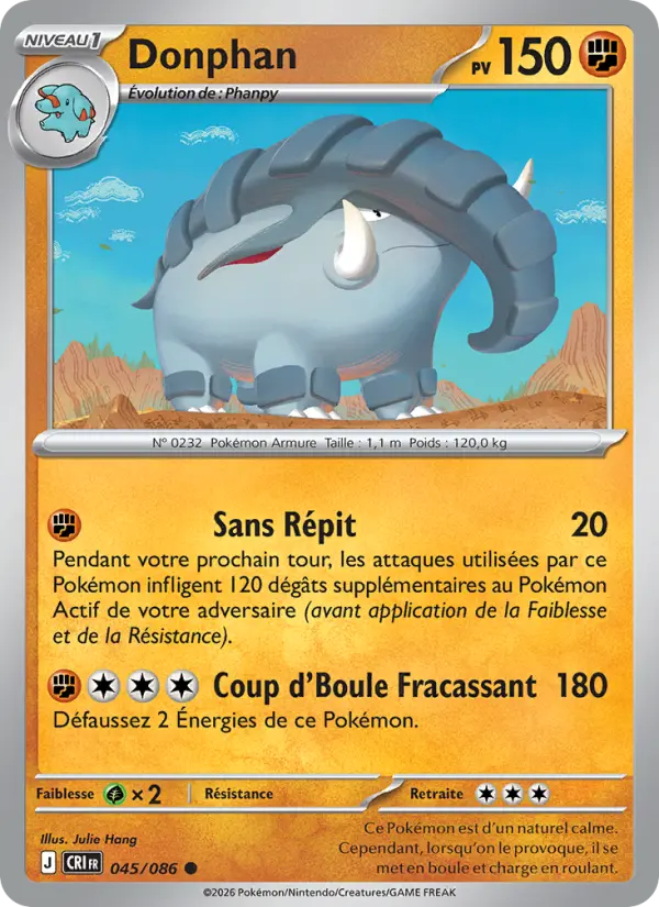 Scan HD carte Pokémon Donphan 045/86 — Chaos Ascendant