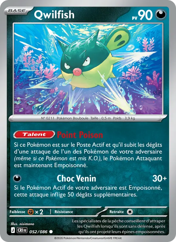 Scan HD carte Pokémon Qwilfish 052/86 — Chaos Ascendant