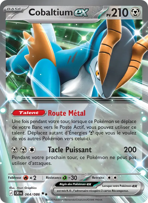 Scan HD carte Pokémon Cobaltium-ex 064/86 — Chaos Ascendant