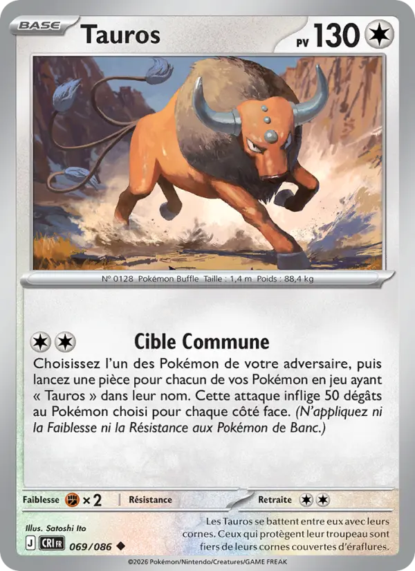 Scan HD carte Pokémon Tauros 069/86 — Chaos Ascendant