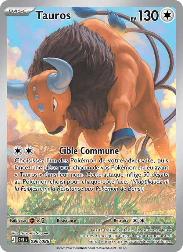 Scan HD carte Pokémon Tauros 096/86 — Chaos Ascendant